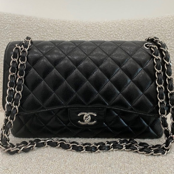 Authentic Chanel Classic Flap Jumbo Black Caviar Silver Hardware - Picture 2 of 16